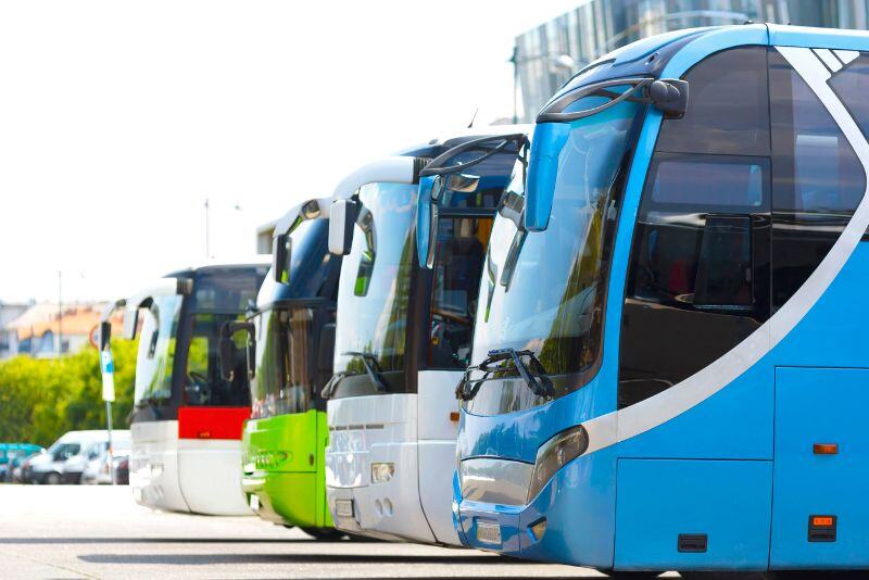 buses in a parking lot